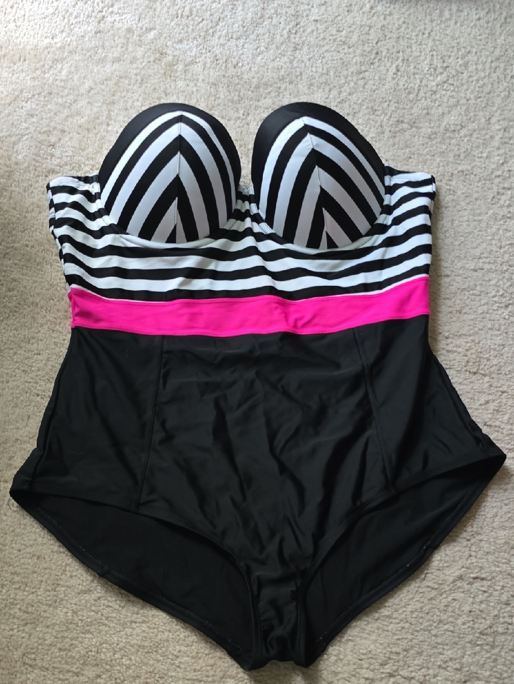 Torrid Black & White Striped One-Piece Swimsuit with Hot Pink Band Size 3